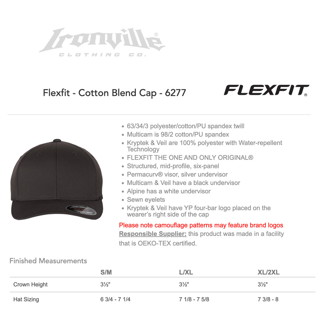 Ironville BRANDED FLEXFIT Curved Bill Fitted Cap