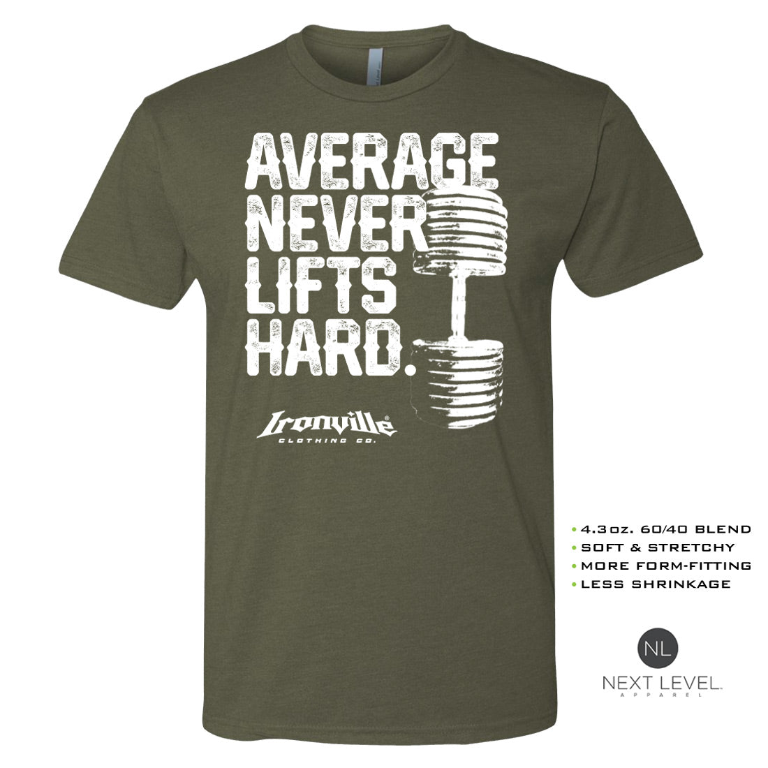 Ironville AVERAGE NEVER LIFTS Soft-Blend Gym Tshirt