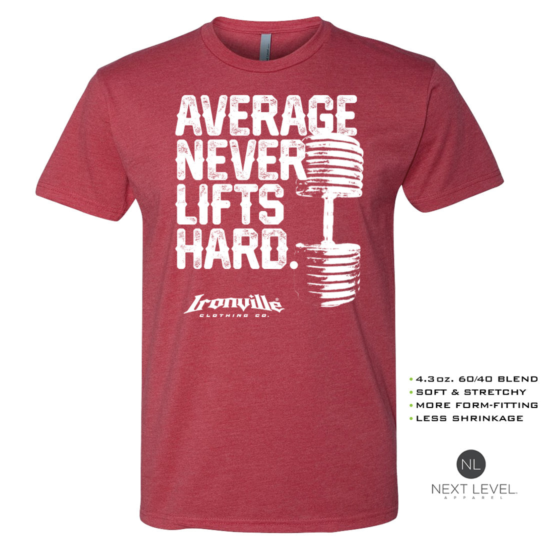 Ironville AVERAGE NEVER LIFTS Soft-Blend Gym Tshirt