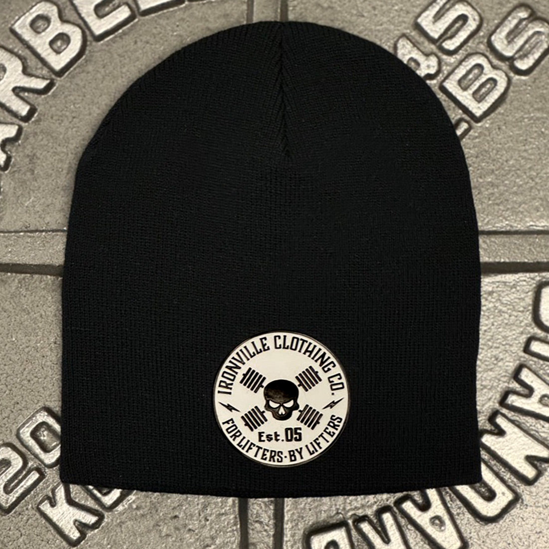 Ironville Crossbones 8" KNIT BEANIE CAP -Black