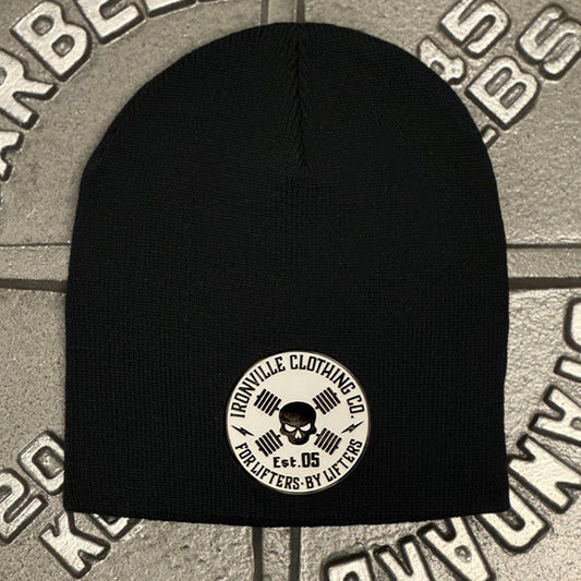 Ironville Crossbones 8" KNIT BEANIE CAP -Black