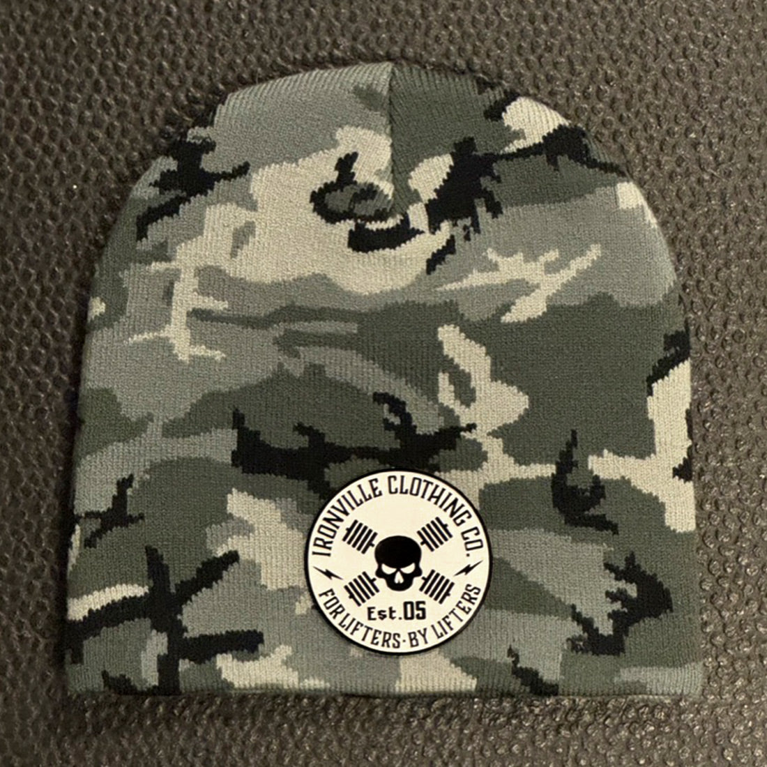 Ironville Crossbones 8" KNIT BEANIE CAP -GRAY CAMO