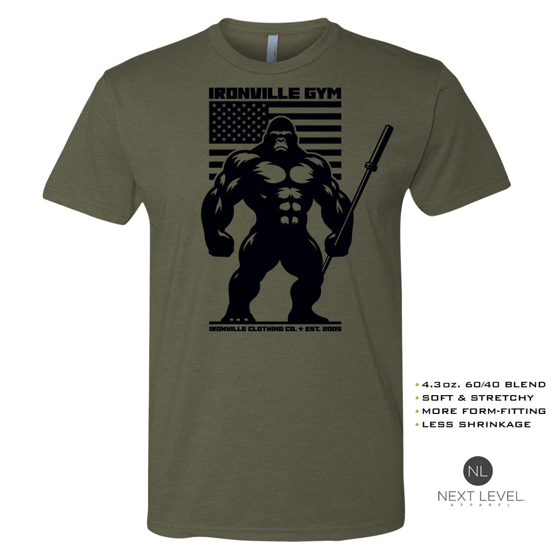 Ironville BARBELL GORILLA Soft-Blend Gym T-shirt