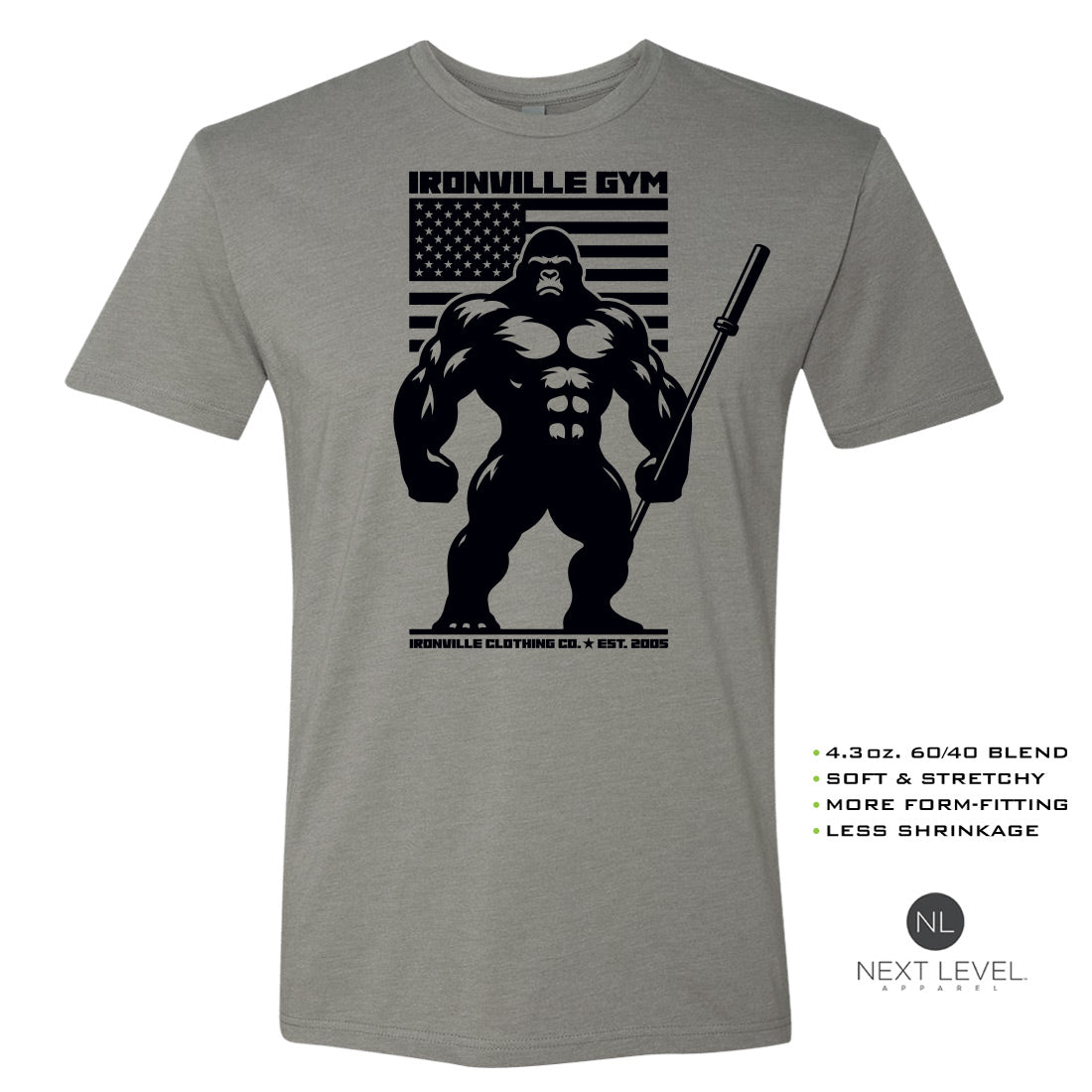 Ironville BARBELL GORILLA Soft-Blend Gym T-shirt