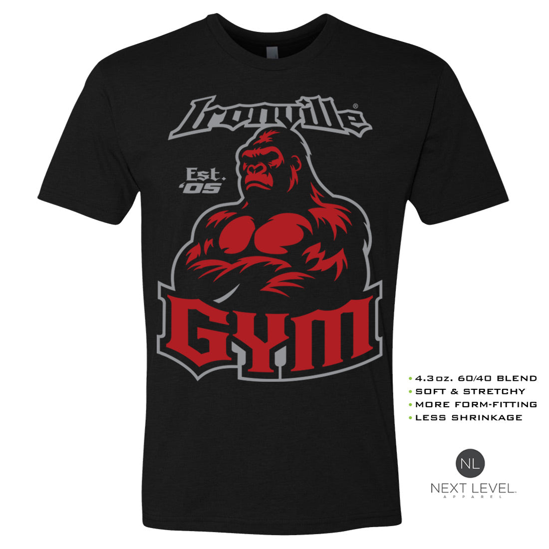 Ironville GYM GORILLA Soft-Blend Fitted Gym T-shirt