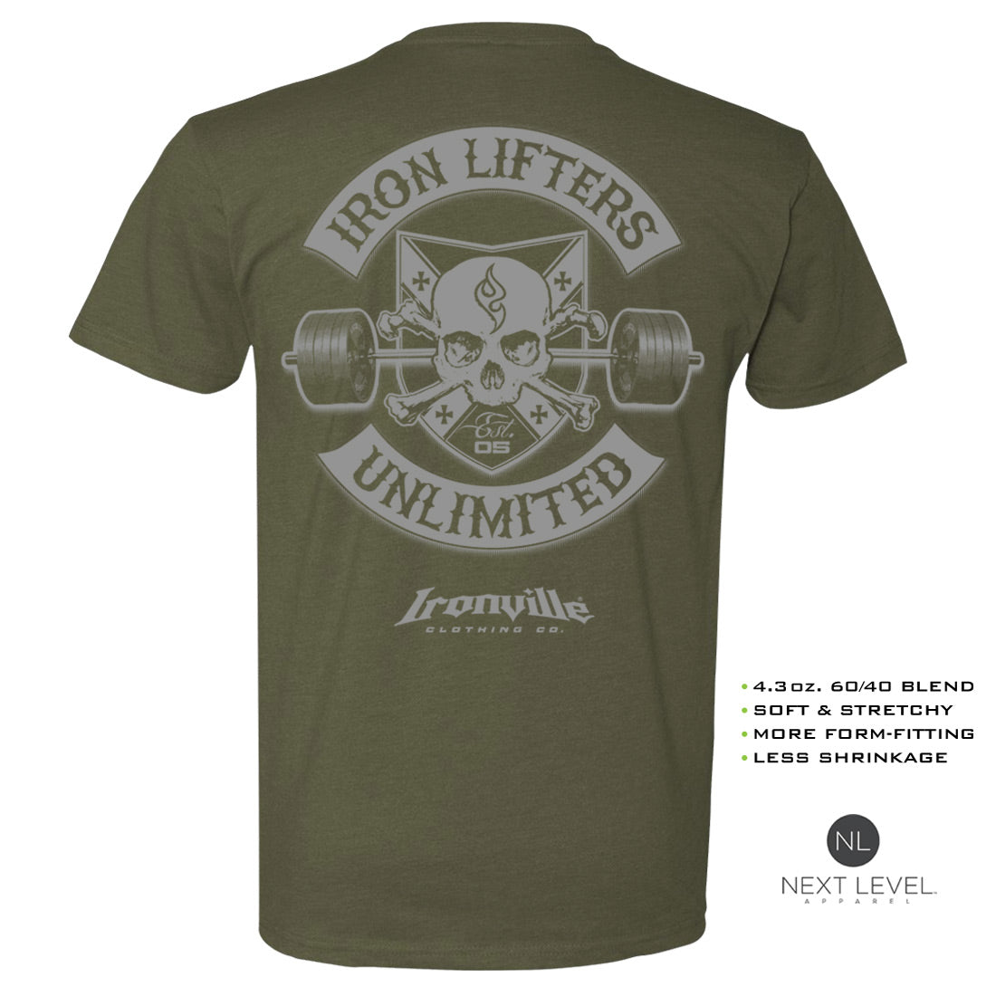 Ironville IRON LIFTERS UNLIMITED Soft-Blend Fitted Gym Tee