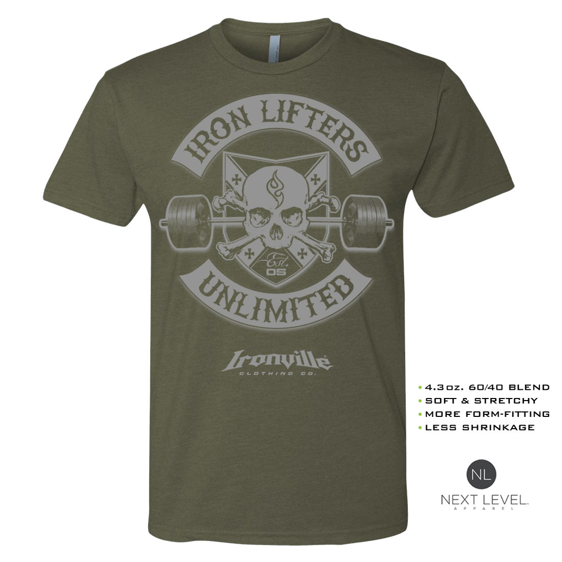 Ironville IRON LIFTERS UNLIMITED Soft-Blend Fitted Gym Tee