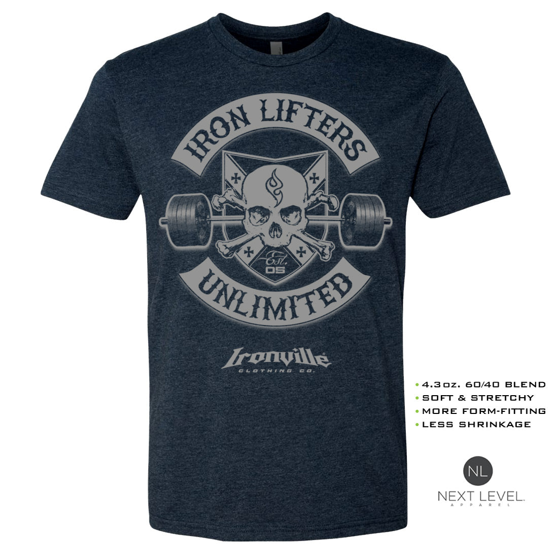 Ironville IRON LIFTERS UNLIMITED Soft-Blend Fitted Gym Tee