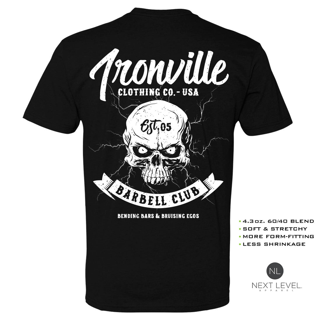 Ironville LIGHTNING BARBELL Soft-Blend Fitted Gym T-shirt