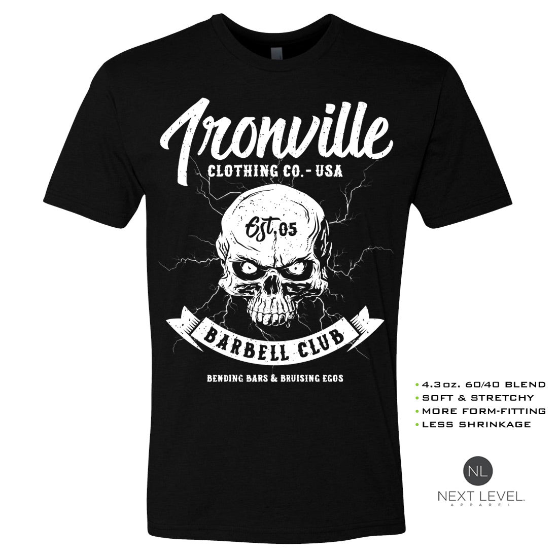 Ironville LIGHTNING BARBELL Soft-Blend Fitted Gym T-shirt