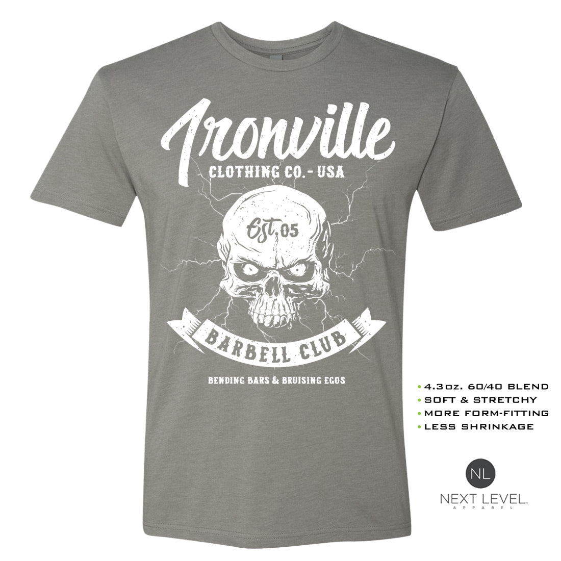 Ironville LIGHTNING BARBELL Soft-Blend Fitted Gym T-shirt