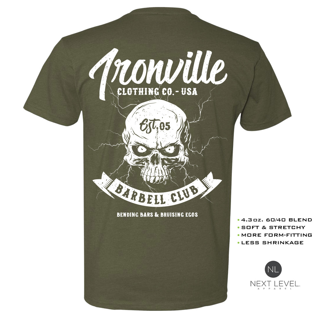 Ironville LIGHTNING BARBELL Soft-Blend Fitted Gym T-shirt