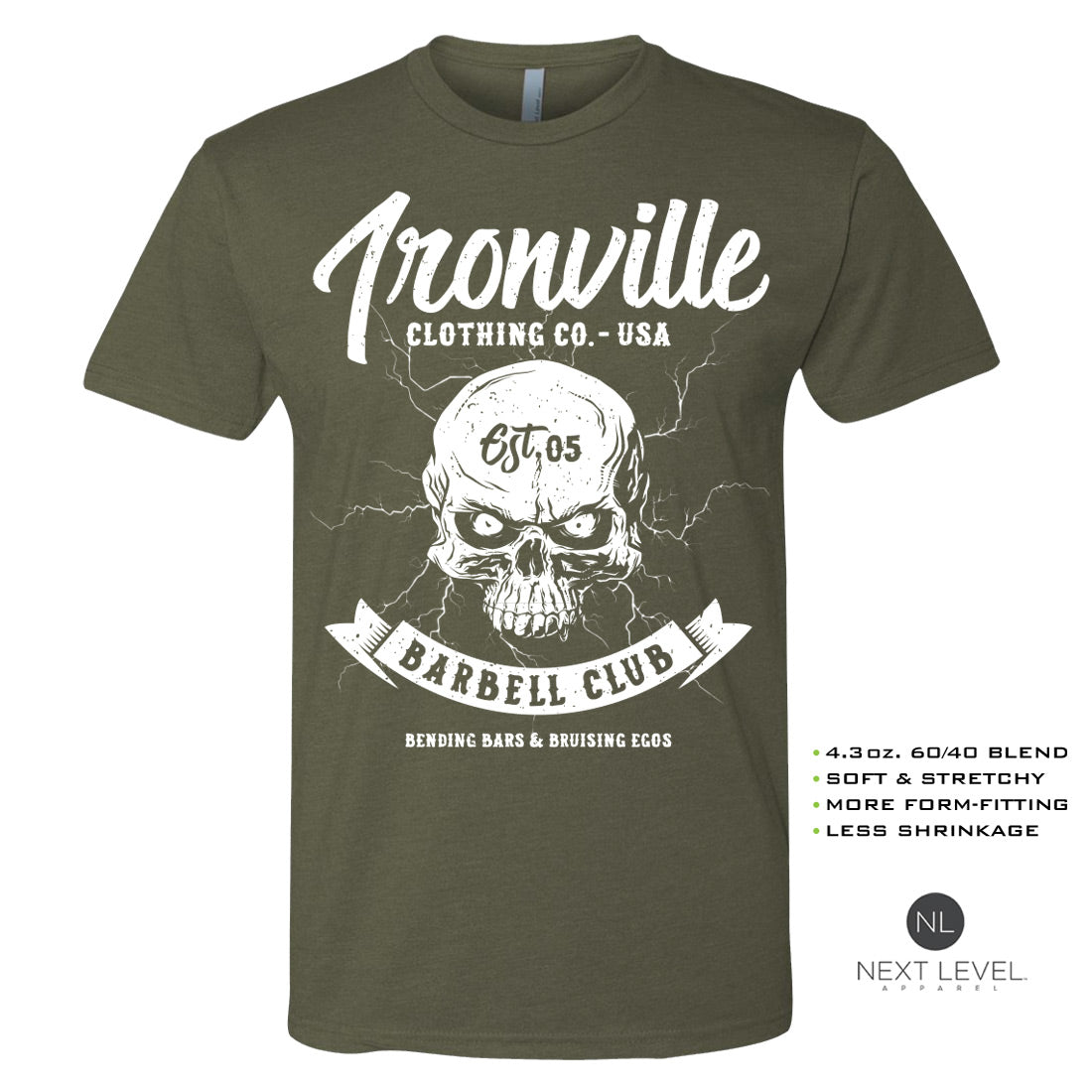 Ironville LIGHTNING BARBELL Soft-Blend Fitted Gym T-shirt