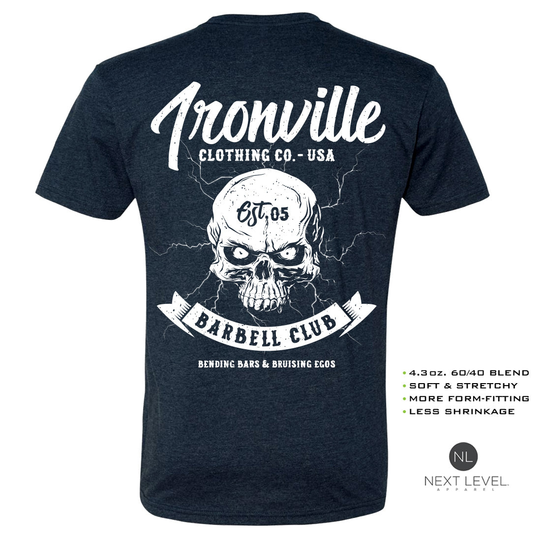 Ironville LIGHTNING BARBELL Soft-Blend Fitted Gym T-shirt