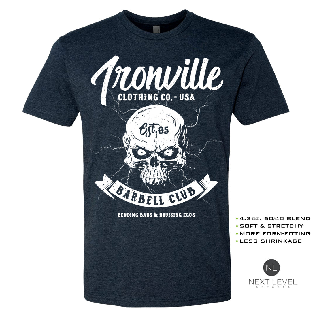 Ironville LIGHTNING BARBELL Soft-Blend Fitted Gym T-shirt