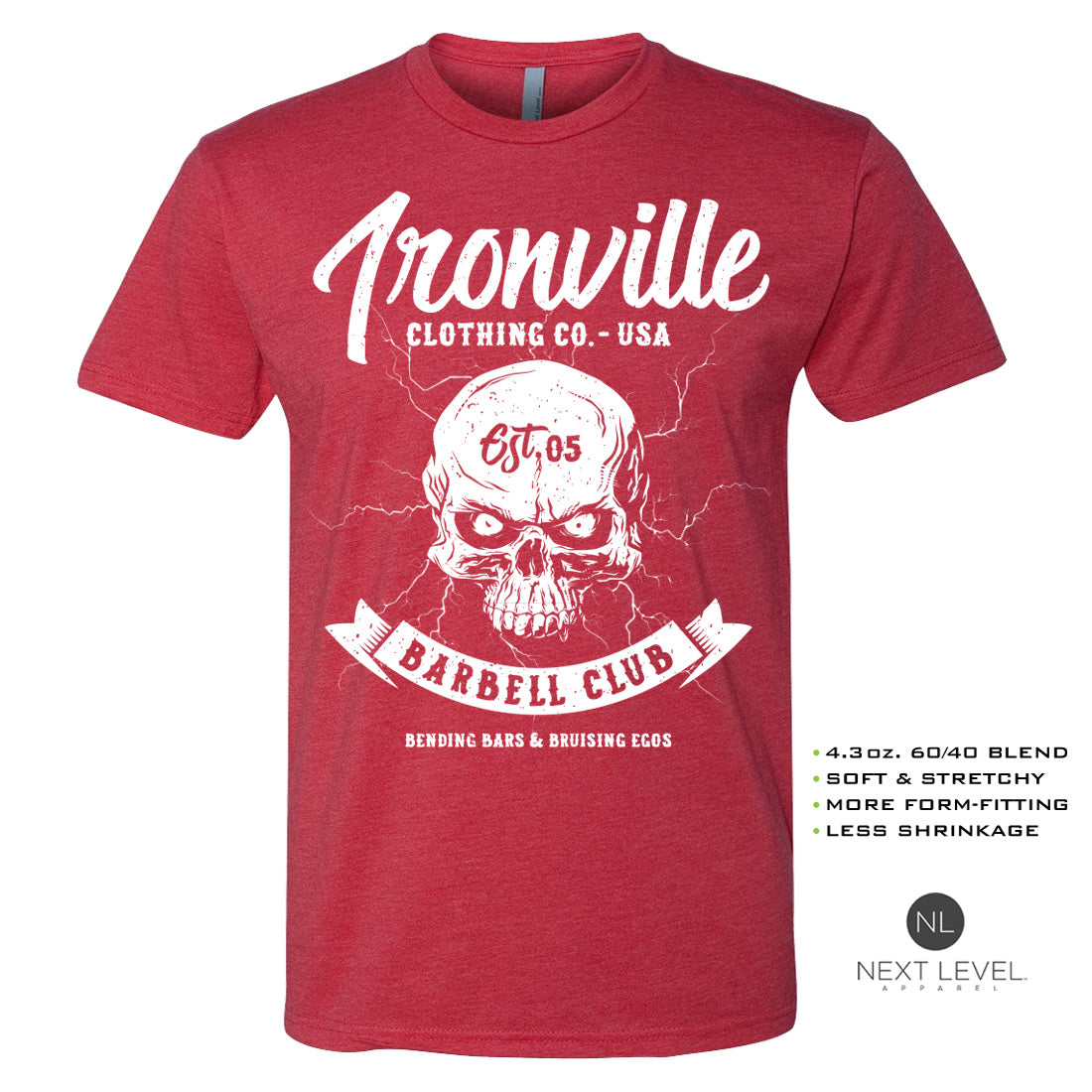 Ironville LIGHTNING BARBELL Soft-Blend Fitted Gym T-shirt