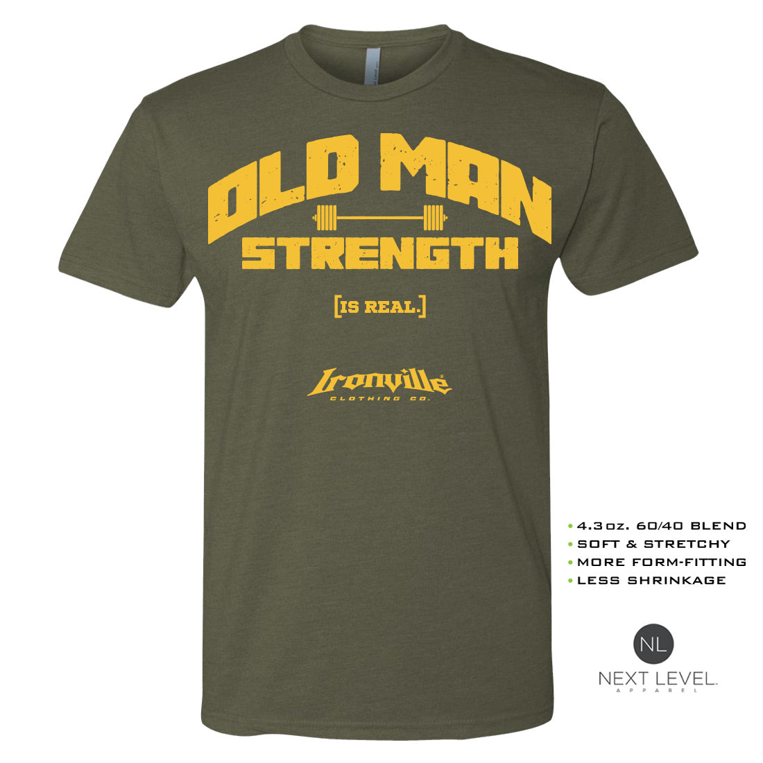 Ironville OLD MAN STRENGTH Soft-Blend Fitted Gym T-shirt