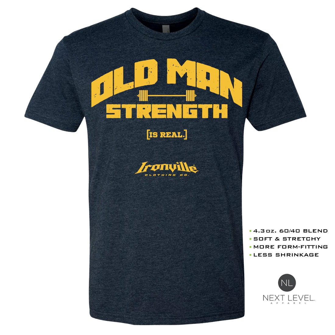 Ironville OLD MAN STRENGTH Soft-Blend Fitted Gym T-shirt