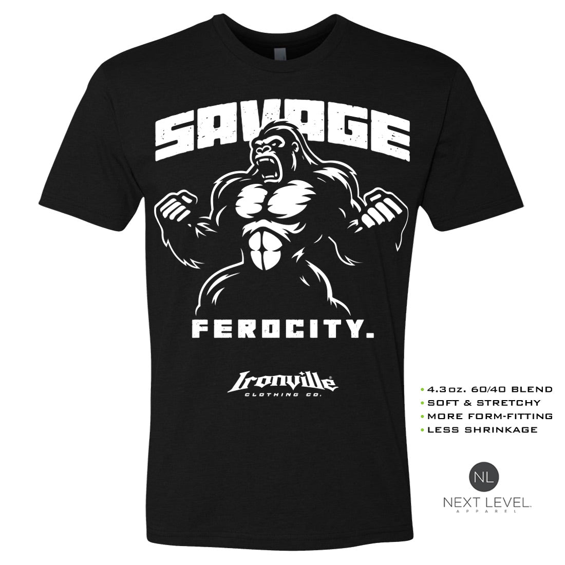 Ironville SAVAGE FEROCITY Soft-Blend Fitted Gym T-shirt