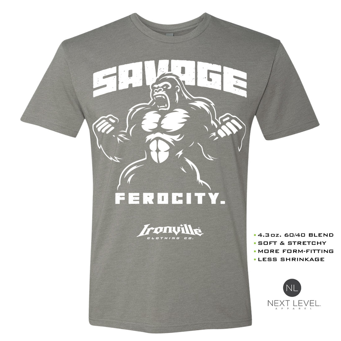 Ironville SAVAGE FEROCITY Soft-Blend Fitted Gym T-shirt