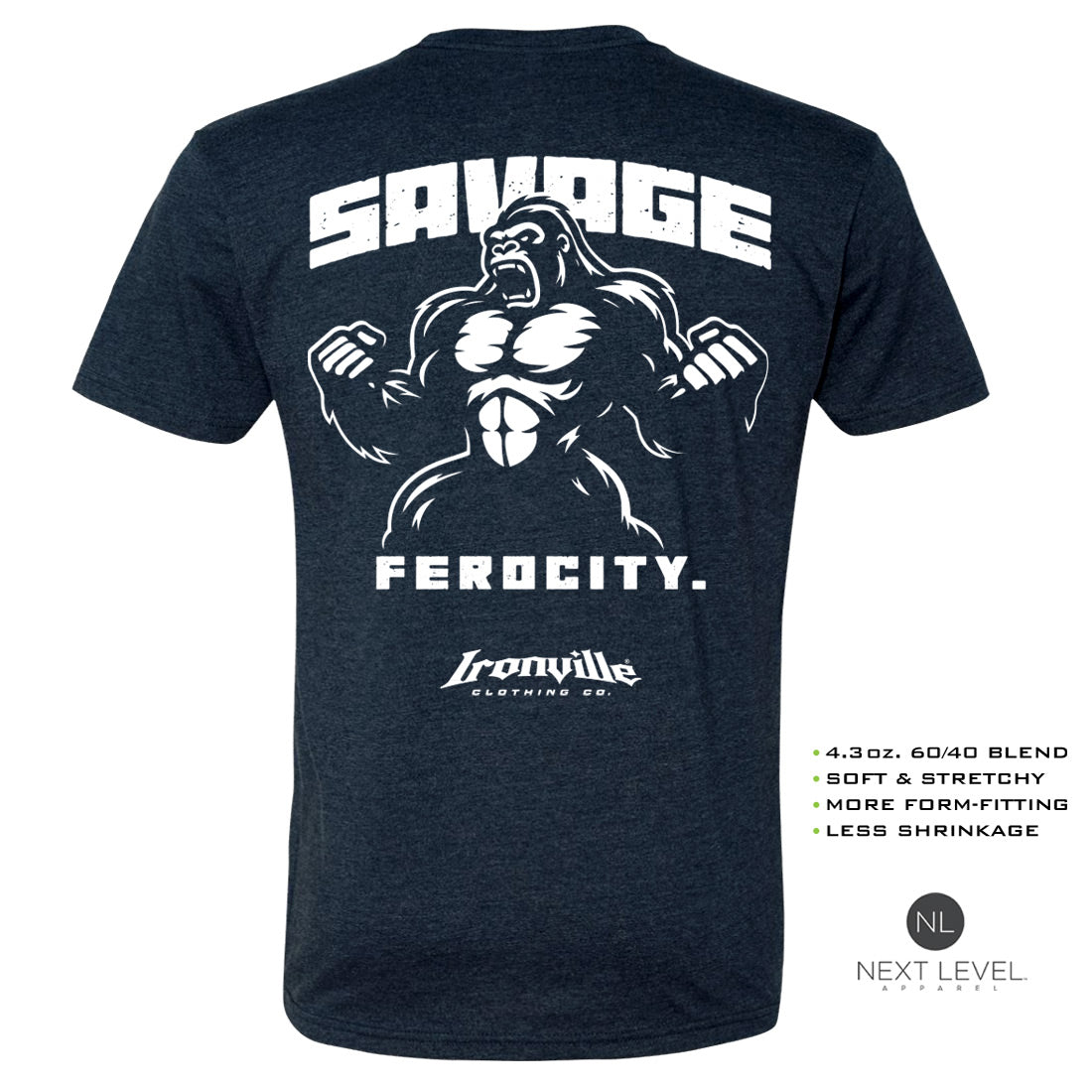 Ironville SAVAGE FEROCITY Soft-Blend Fitted Gym T-shirt