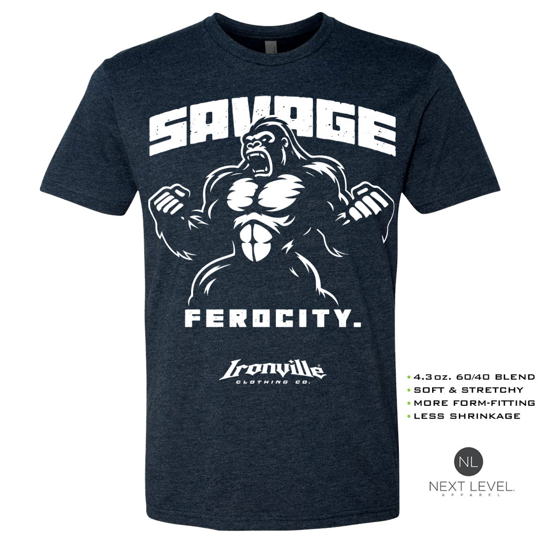 Ironville SAVAGE FEROCITY Soft-Blend Fitted Gym T-shirt