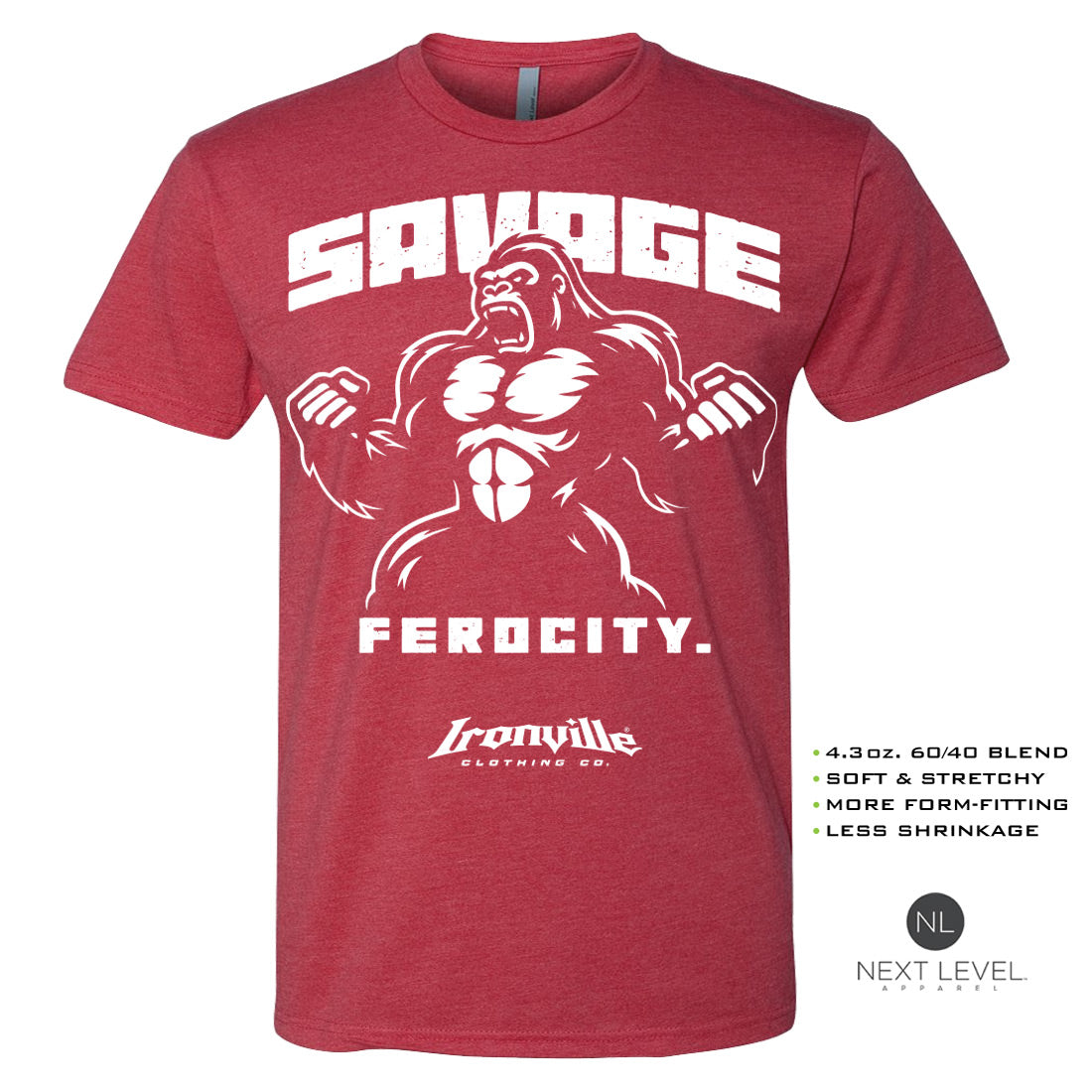 Ironville SAVAGE FEROCITY Soft-Blend Fitted Gym T-shirt