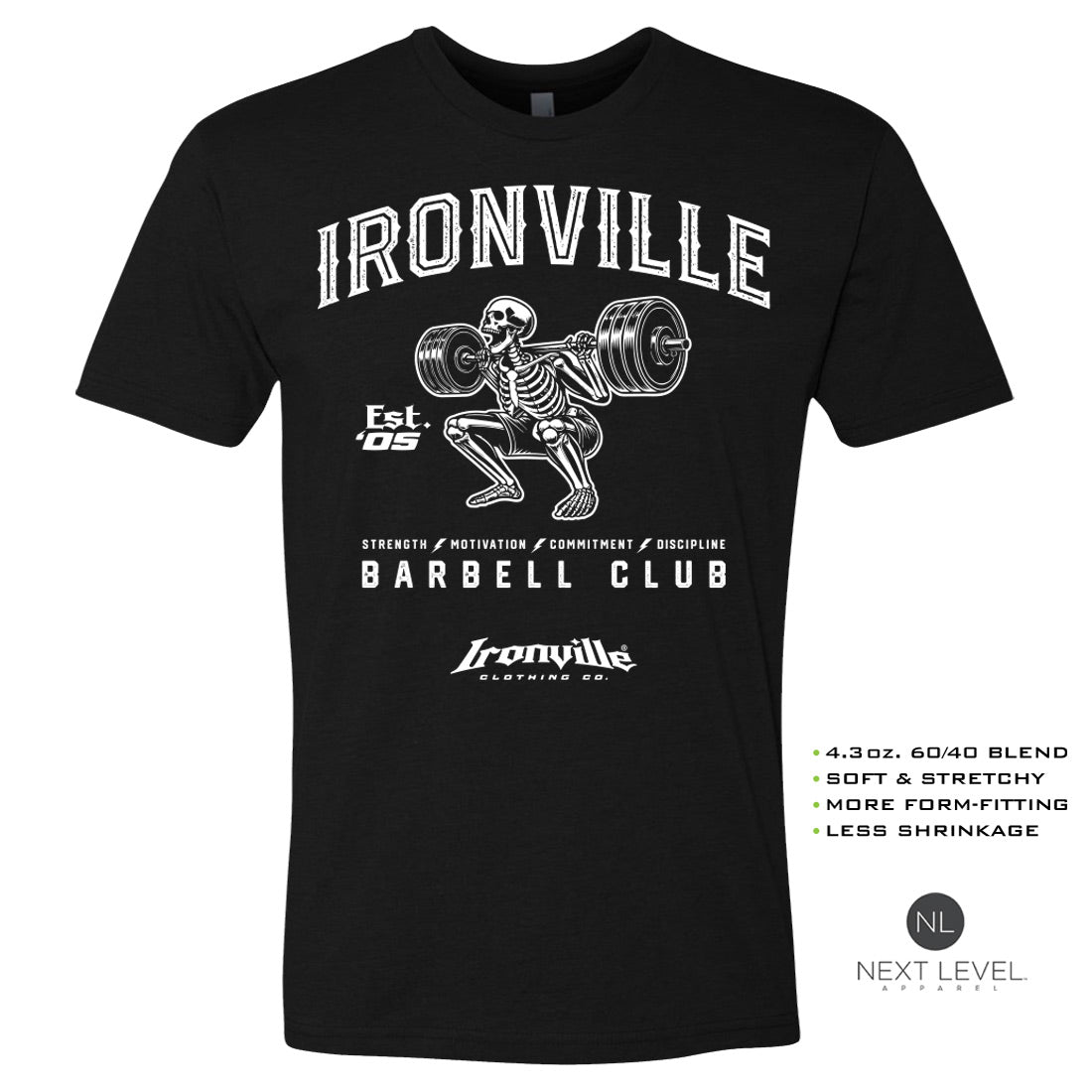 Ironville SKELETON SQUAT Soft-Blend Gym Tshirt