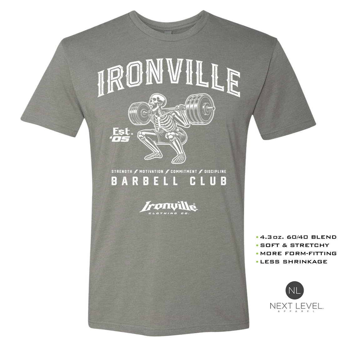 Ironville SKELETON SQUAT Soft-Blend Gym Tshirt