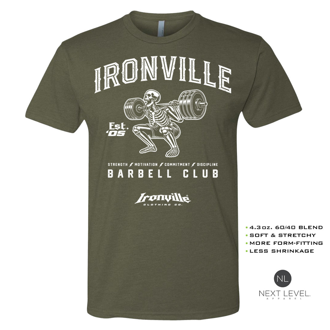 Ironville SKELETON SQUAT Soft-Blend Gym Tshirt